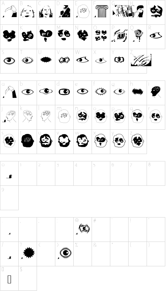 MiszCinque font character map
