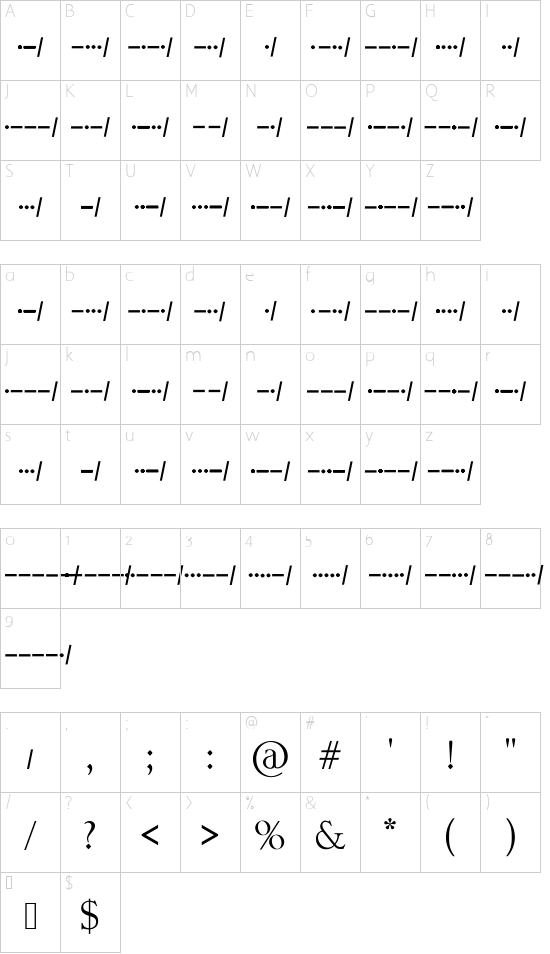 Morso kode font character map