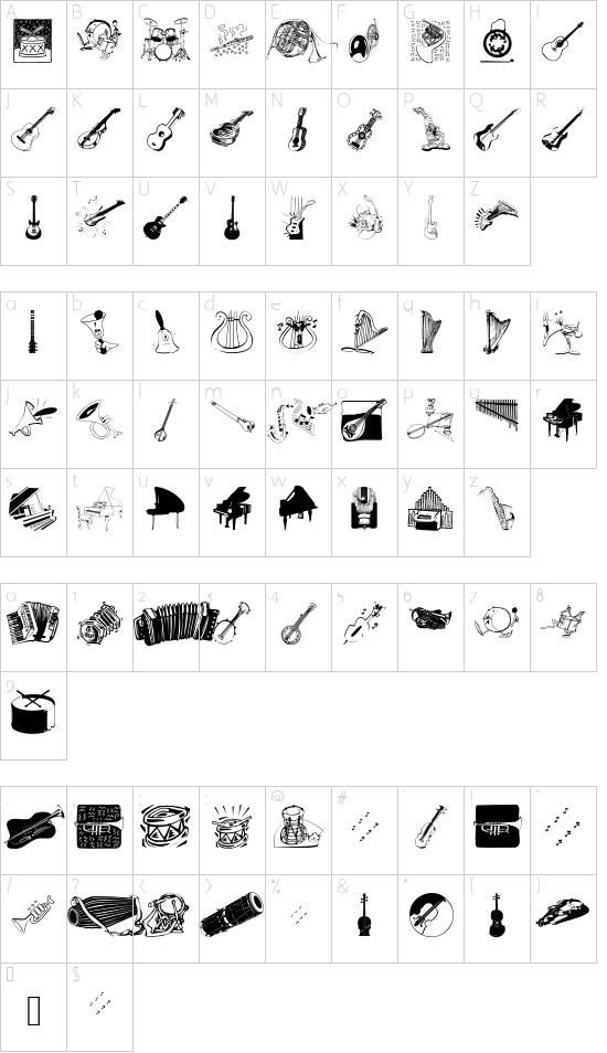 MusiciansFriends font character map