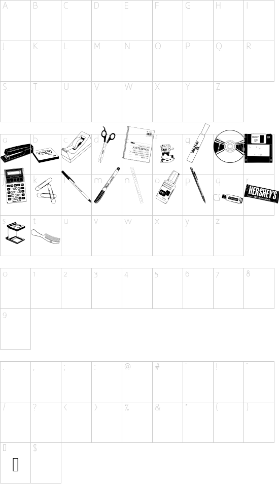 My Office font character map
