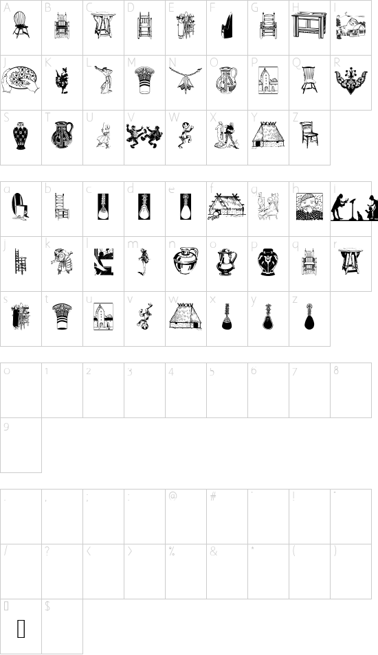 OldArts font character map