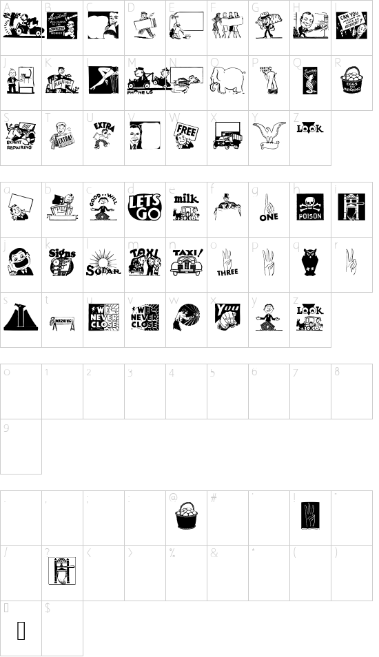 OldEyeCatchers font character map