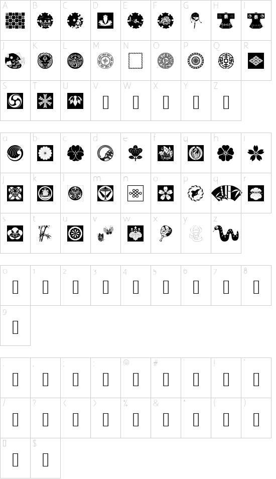 OrientalDesign font character map