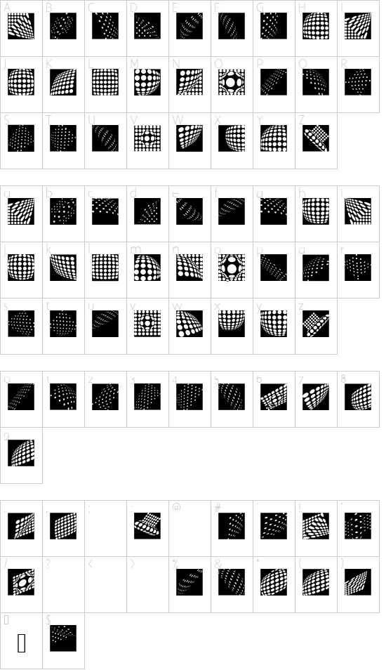PointGalleryInverse font character map
