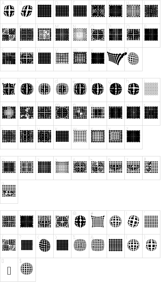 PointsNDotsImprovisations font character map