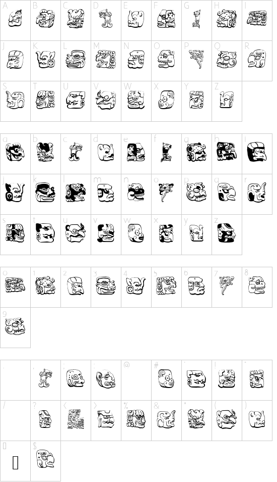 PreColumbus font character map