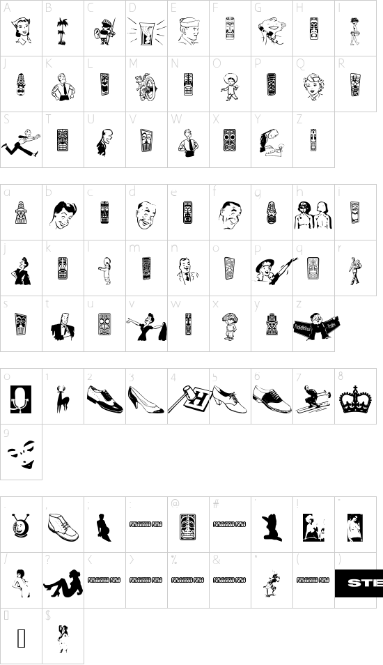 Return of the Retrobats font character map