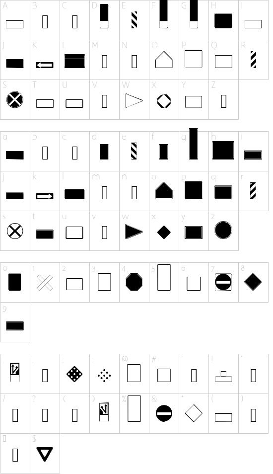 Roadgeek 2005 SignBacks font character map