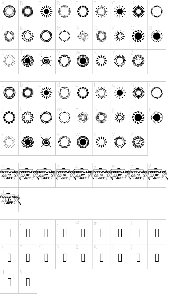 Sundings JL font character map