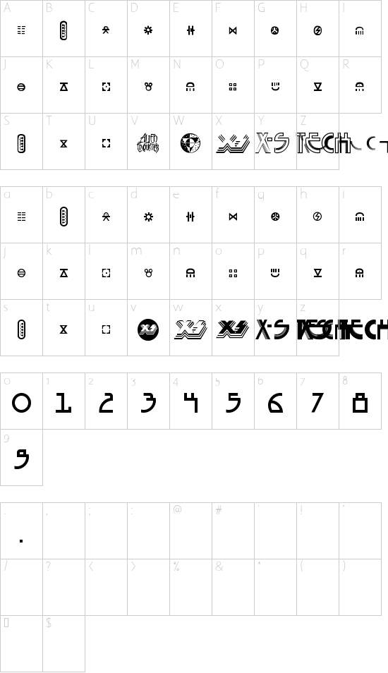 Seized X-S font character map