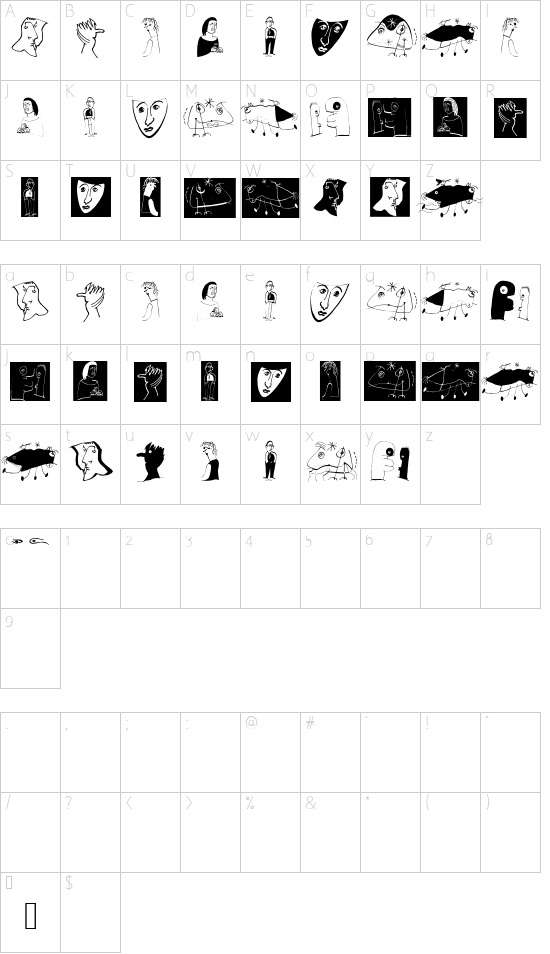 SketchingDiaryOne font character map
