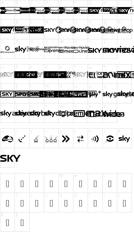 Sky TV Channel Logos font character map