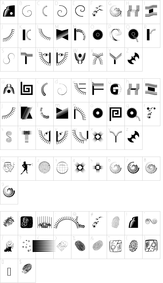SomePartsAlphabet font character map