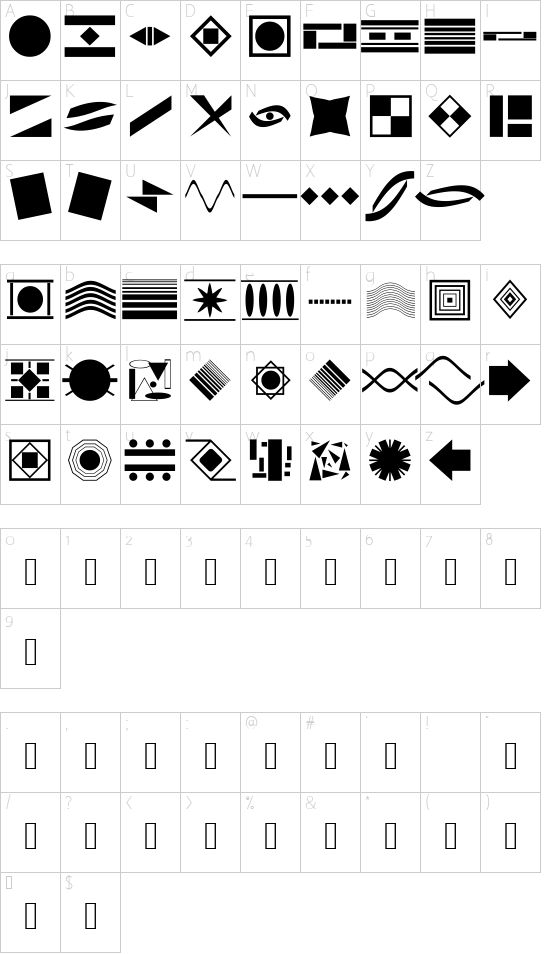 Trinkets JL font character map