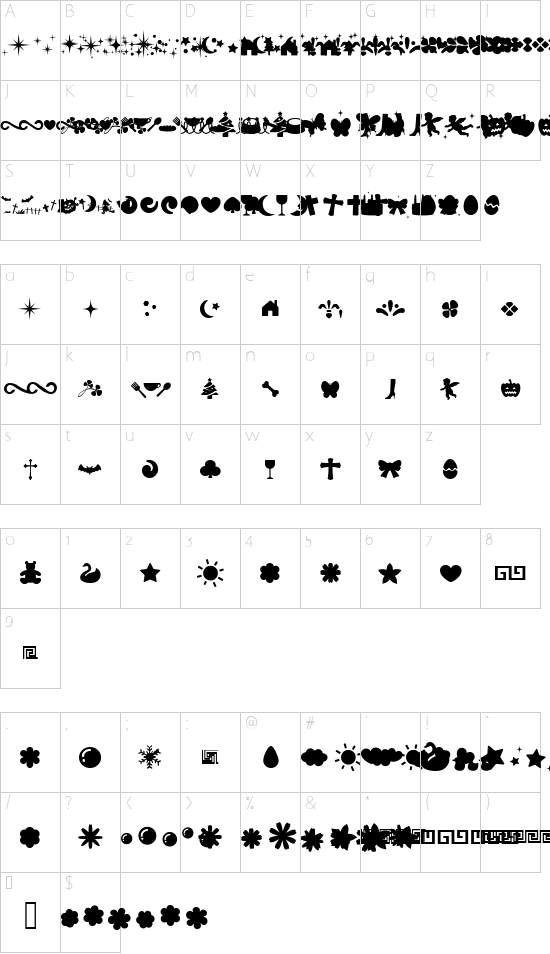 Twinkle Line font character map