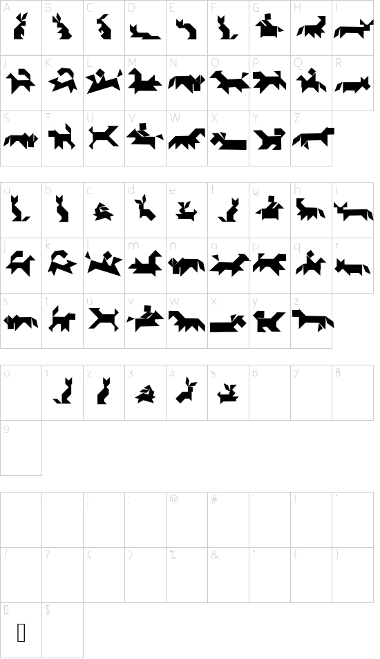 TangramAnimals font character map