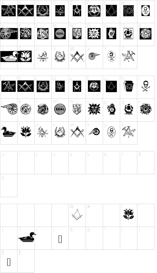 ToolsSymbols font character map