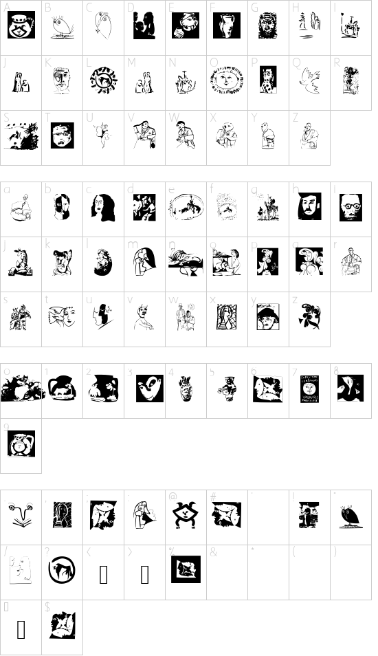 Vectortrials font character map