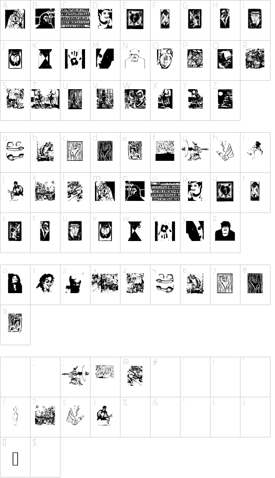 VirtualWoodcuts font character map