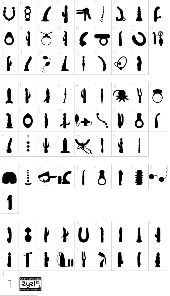 WCZyziBta font character map