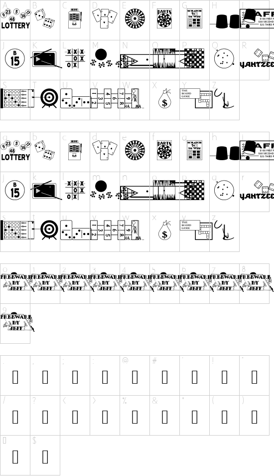 Winner Take All JL font character map