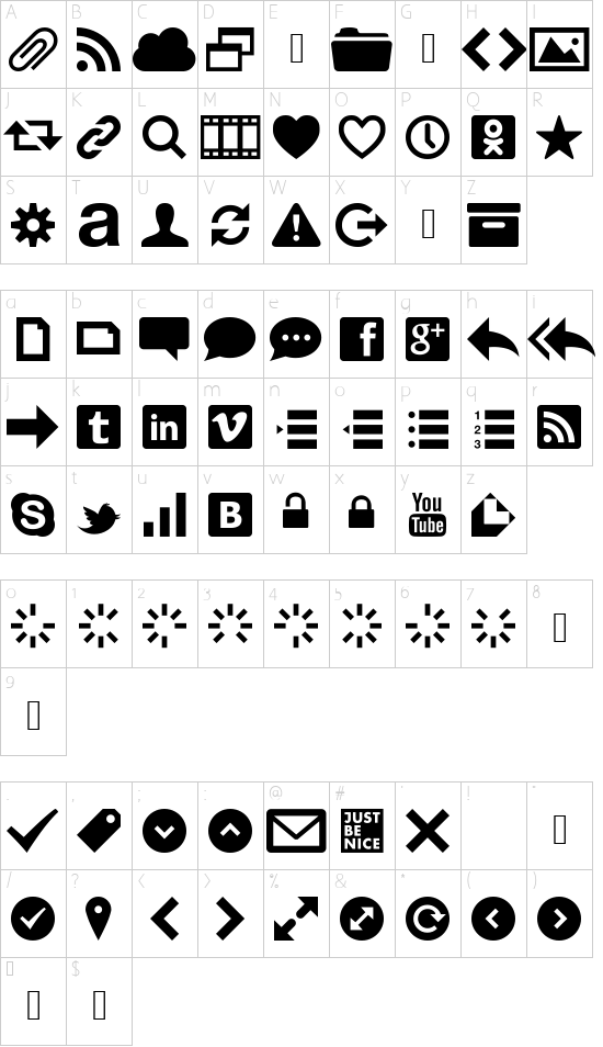 WebSymbols-Regular font character map