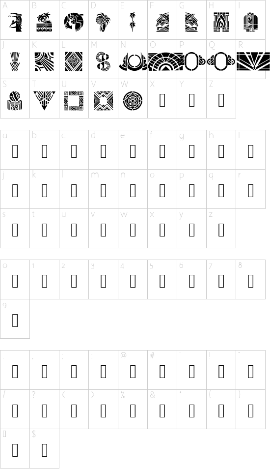 ArtDeco font character map
