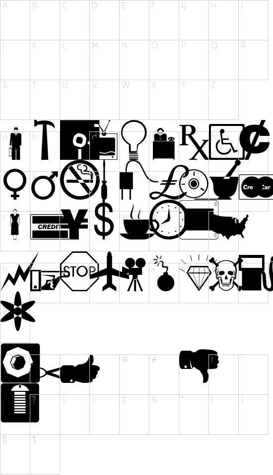 Business/Industrial Dingbats font character map