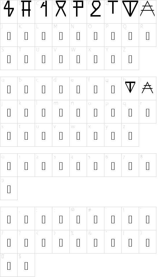 Gadzook Regular font character map