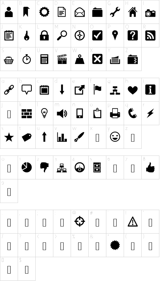 Heydings Icons font character map