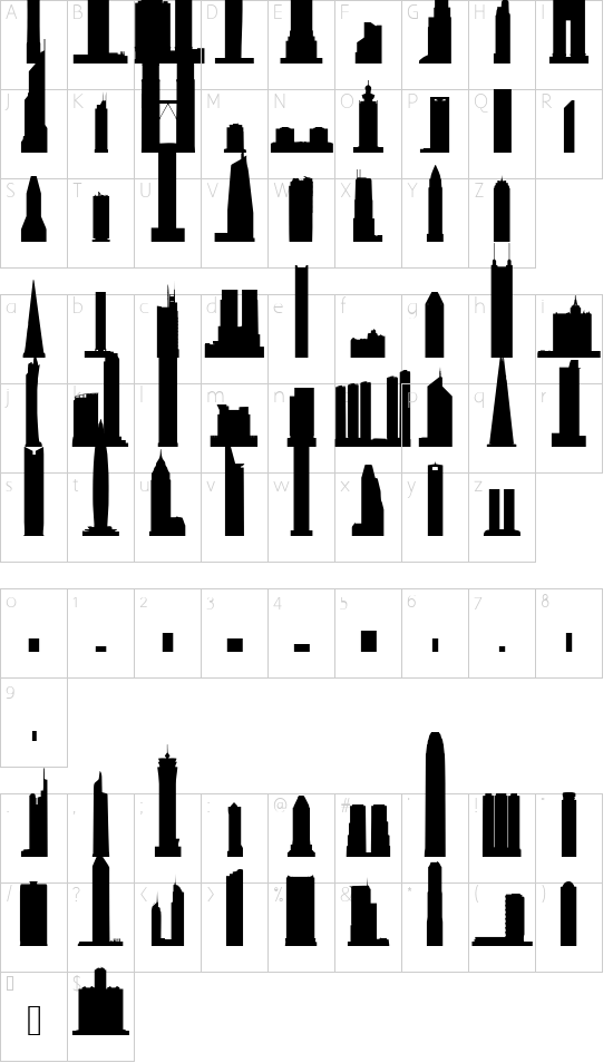 Highrise Heavan font character map