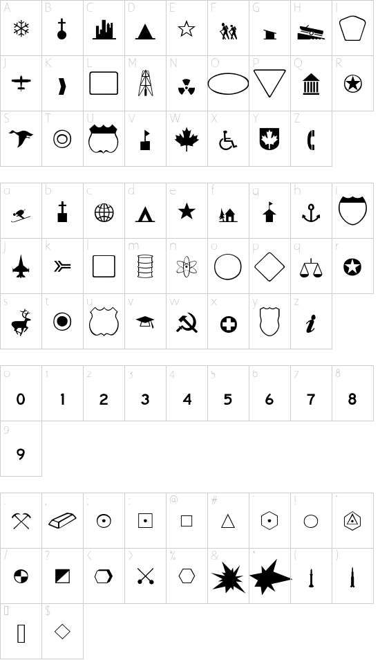 Mapmaker Thin font character map