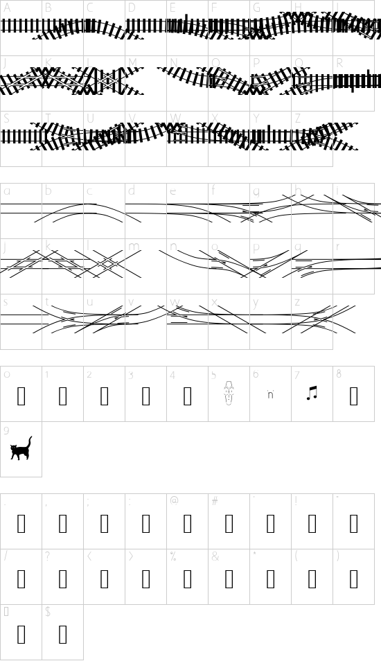 TrainTracks font character map