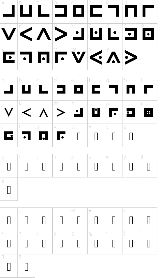 secret agent Regular font character map
