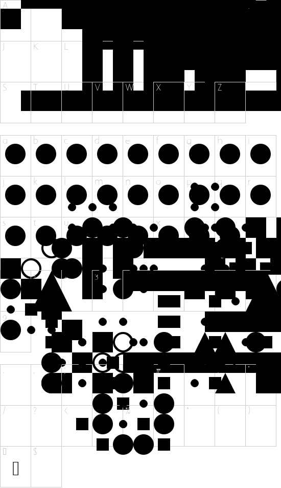 Sky People Regular font character map