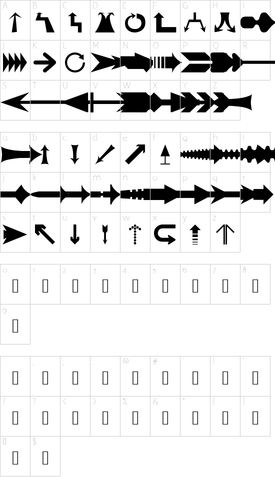 wmarrows1 font character map
