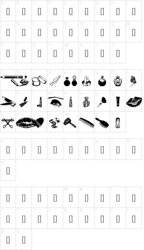 wmbeauty1 font character map