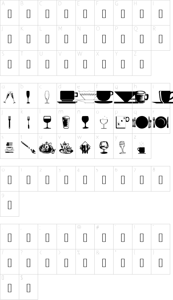 wmdinnerware1 font character map