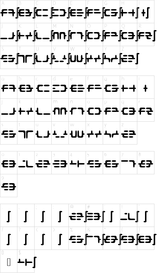 DEOXY font character map
