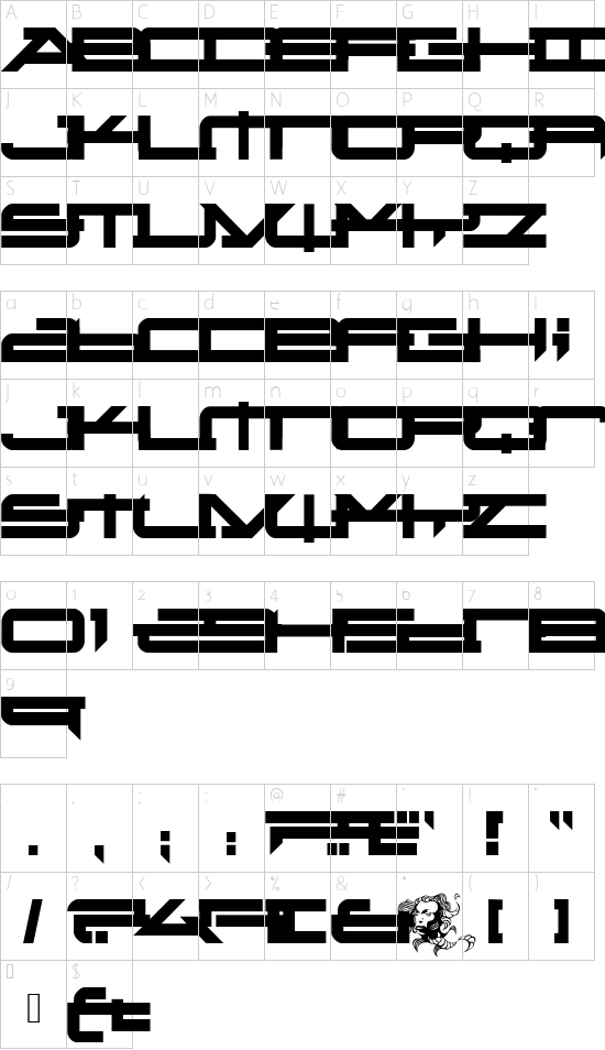 Metatron font character map