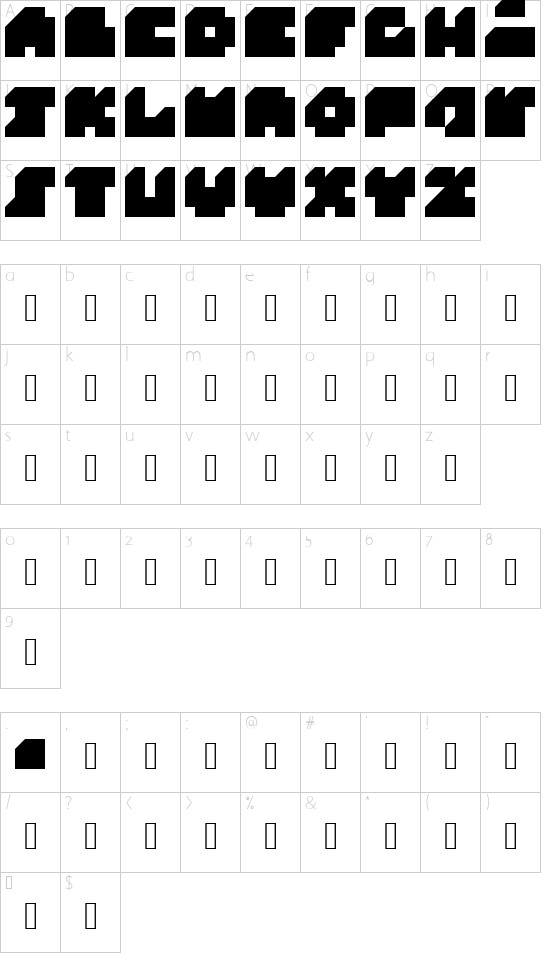 N.E. Tridix Regular font character map
