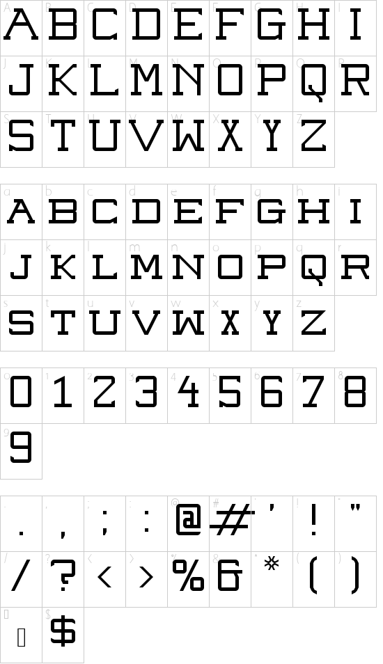 Raven Serif NBP Regular font character map
