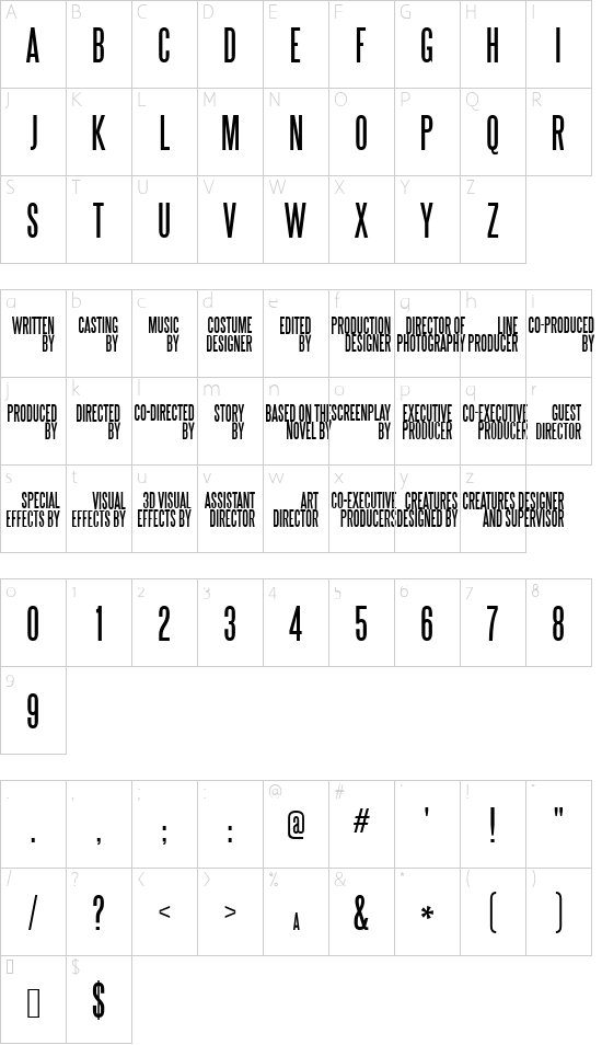 Steel Tongs font character map