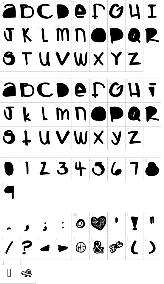 Boing font character map