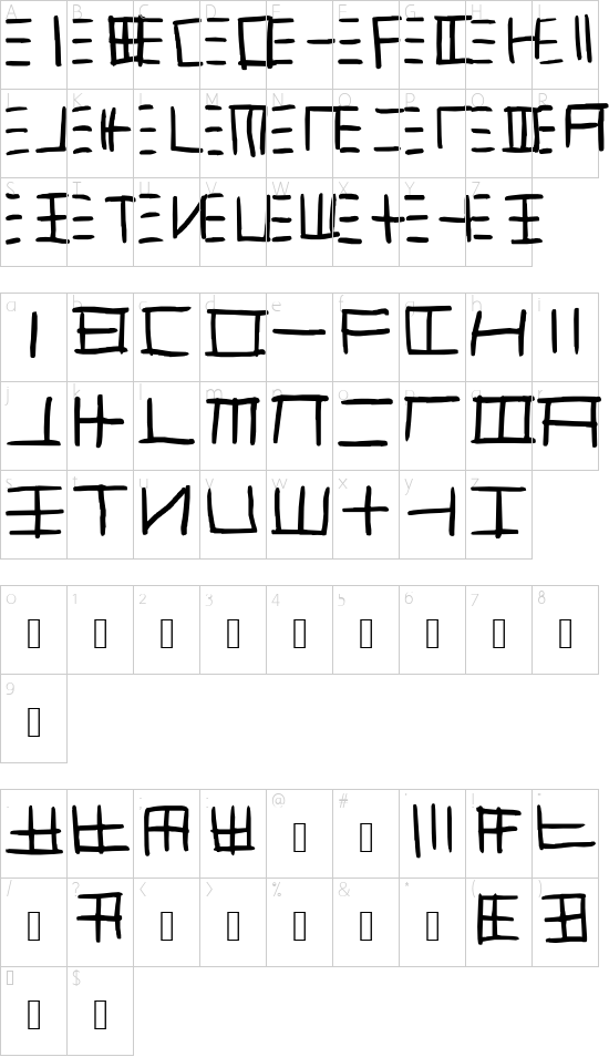 ClaWrite2009 font character map