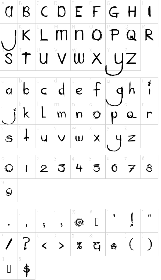 Mary Ate A Little Lamb font character map