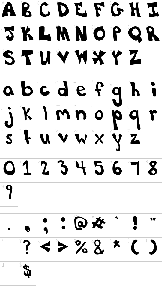 Mumbley Joe font character map