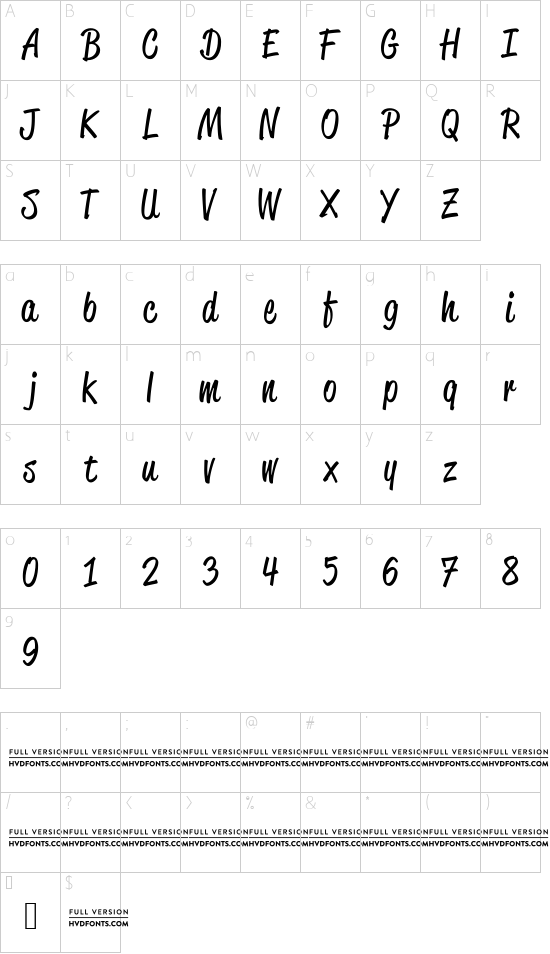 ReklameScript-RegularDEMO font character map