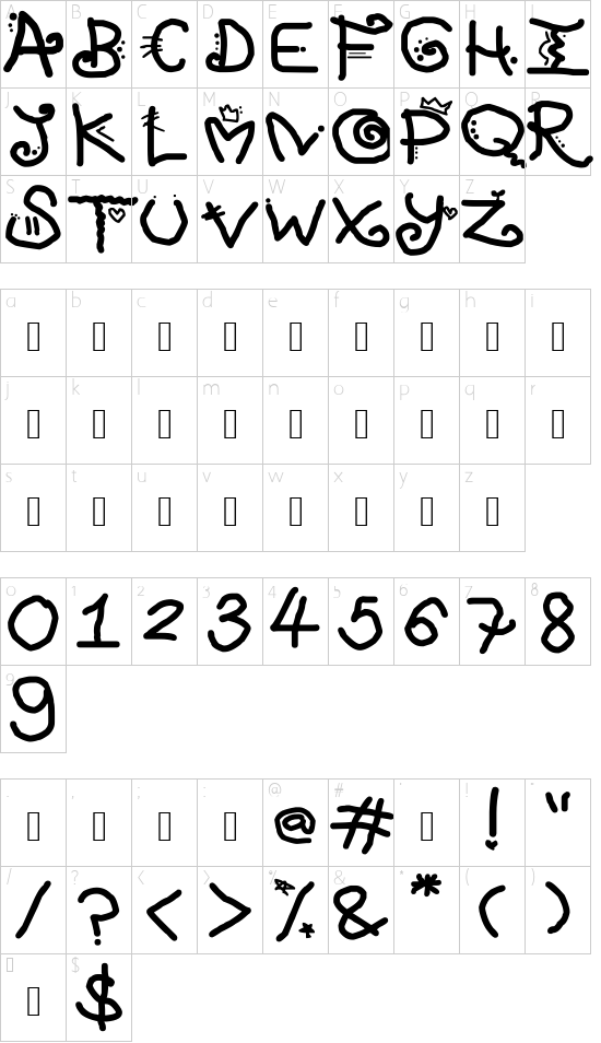 Shioon font character map