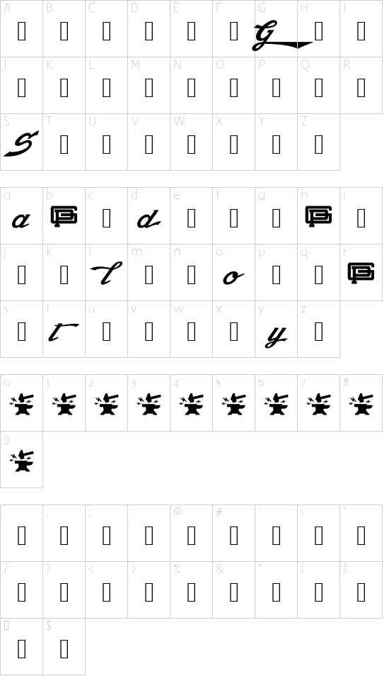 StayGold font character map